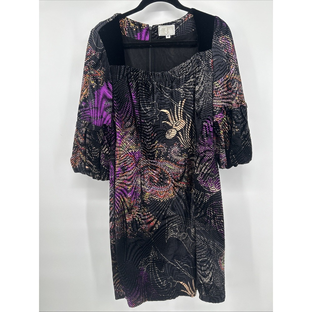 Vintage Alberto Makali Abstract Velvet Trim Art-to-Wear Dress Size 10
